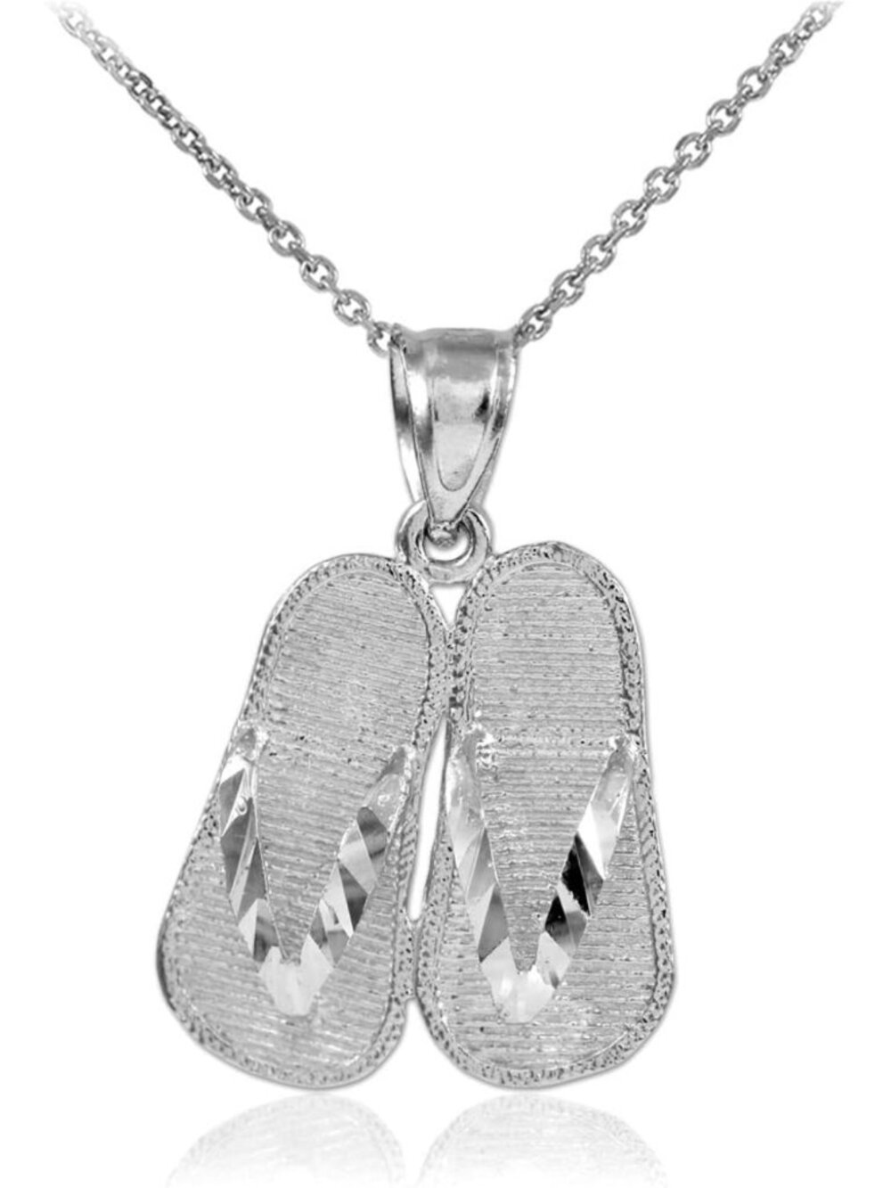 3D Flip Flop Summer Charm Necklace in .925 Sterling Silver - Beachy Pendant